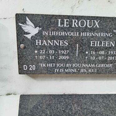 ROUX Hannes, le 1927-2009 &amp; Eileen 1932-2017