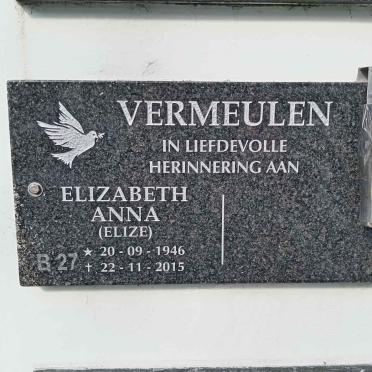 VERMEULEN Elizabeth Anna 1946-2015
