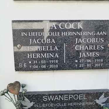 COCK Jacobus Charles James, la 1918-2011 &amp; Jacoba Isabella Hermina 1918-2010