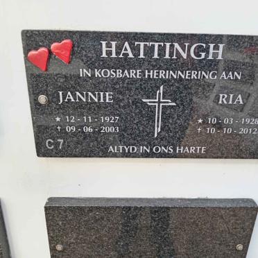 HATTINGH Jannie 1927-2003 &amp; Ria 1928-2012