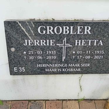 GROBLER Jerrie 1925-2010 &amp; Hetta 1935-2021