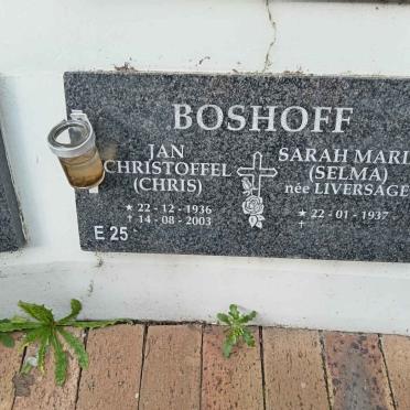 BOSHOFF Jan Christoffel 1936-2003 &amp; Sarah Maria LIVERSAGE 1937-