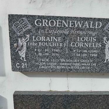 GROENEWALD Louis Cornelis 1940-1994 &amp; Loraine BOUCHER 1940-2016