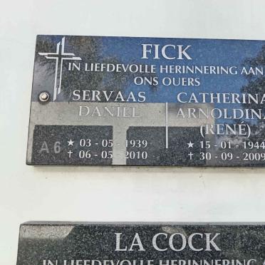 FICK Servaas Daniel 1929-2010 &amp; Catherina Arnoldina 1944-2009