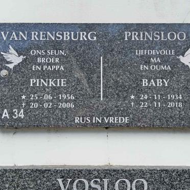 RENSBURG Pinkie, van 1956-2006 :: PRINSLOO Baby 1934-2018