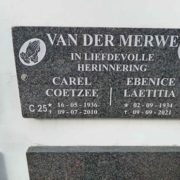 MERWE Carel Coetzee, van der 1936-2010 &amp; Ebenice Laetitia 1934-2021