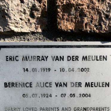 MEULEN Eric Murray, van der 1919-2002 &amp; Berenice Alice 1924-2004