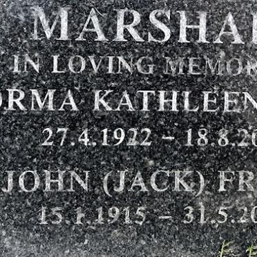 MARSHALL John Frank 1915-2006 &amp; Norma Kathleen Doris 1922-2005