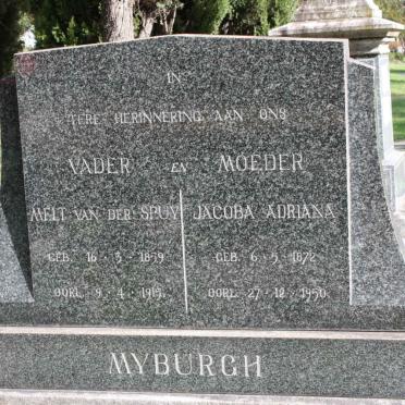 MYBURGH Melt Van Der Spuy 1859-1915 &amp; Jacoba Adriana 1872-1950
