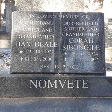 NOMVETE Bax Deale 1922-2000 &amp; Corah Sibongile 1924-2007