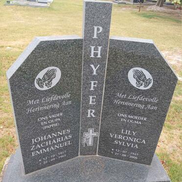 PHYFER Johannes Zacharias Emmanuel 1917-1965 & Lily Veronica Sylvia 1925-2006