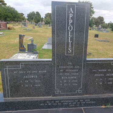APPOLLIS Benjamin 1907-1974 & Helena Jacoba 1908-1994 :: APPOLLIS Jacobus 1934-1978 