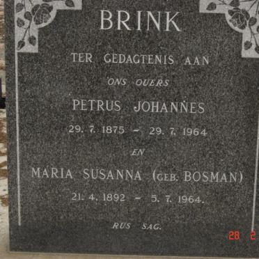 BRINK Petrus Johannes 1875-1964 &amp; Maria Susanna BOSMAN 1892-1964