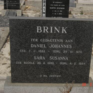 BRINK Daniel Johanne 1882-1970 &amp; Sara Susanna BUCKLE 1895-1984