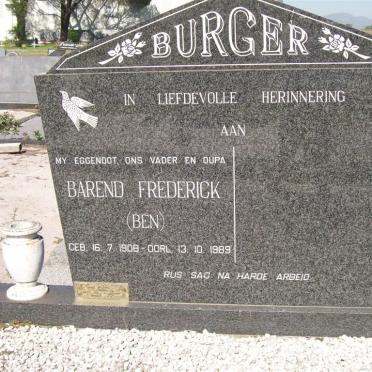 BURGER Barend Frederick 1908-1989