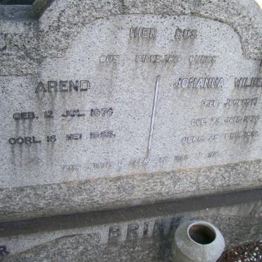BRINK Arend 1874-1955 &amp; Johanna Wilhelmina JOUBERT 1876-1954