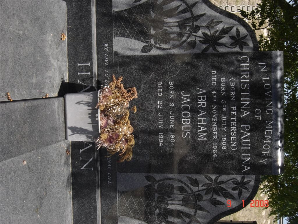 HAMMAN Abraham Jacobus 1904-1994 & Christina Paulina PETERSEN 1908-1964