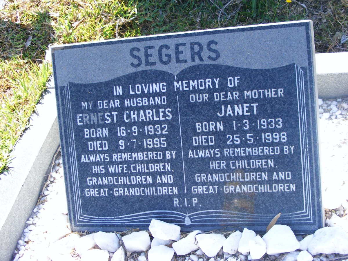 SEGERS Ernest Charles 1932-1995 & Janet 1933-1998