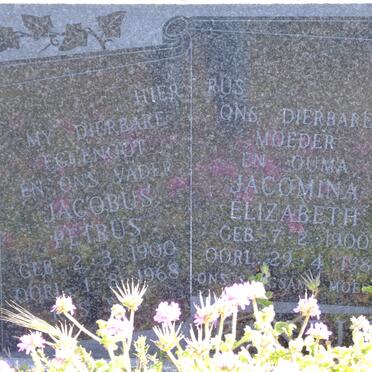 BANTJIES Jacobus Petrus 1900-1968 &amp; Jacomina Elizabeth 1900-1986