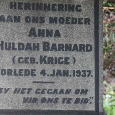 BARNARD Anna Huldah nee KRIGE -1937