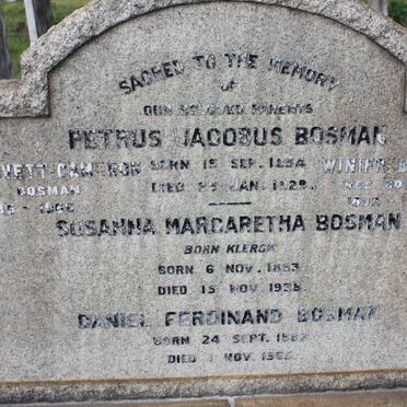 BOSMAN Petrus Jacobus 1854-1929  &amp; Susanna Margaretha KLERCK 1853-1938 :: BOSMAN Daniel Ferdinand 1882-1965