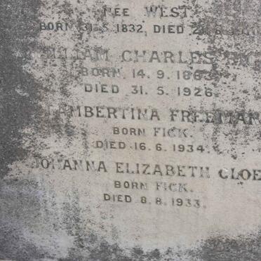 FICK William Charles 1863-1926 :: FREEMAN Lambertina nee FICK -1934 :: CLOETE Johanna Elizabeth nee FICK -1933