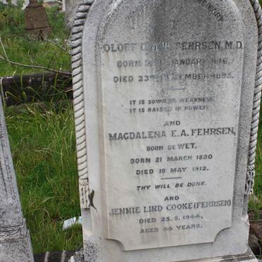 FEHRSEN Oloff G. de W. 1816-1895 :: FEHRSEN Magdalena E.A. nee de WET 1830-1912 :: COOKE Jennie Lind nee FEHRSEN -1944