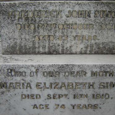 SIMON Frederick John -1901 &amp; Maria Elizabeth -1910