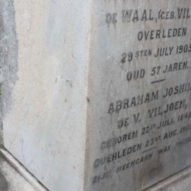 WAAL Abraham Joshua de V. Viljoen, de 1848-1905  &amp; Hendrina Arnoldina VILJOEN -1903