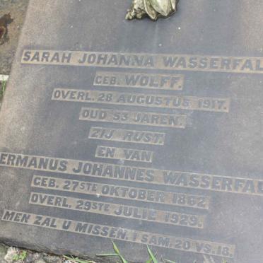 WASSERFALL Hermanus Johannes 1862-1929 &amp; Sarah Johanna WOLFF 1862-1929