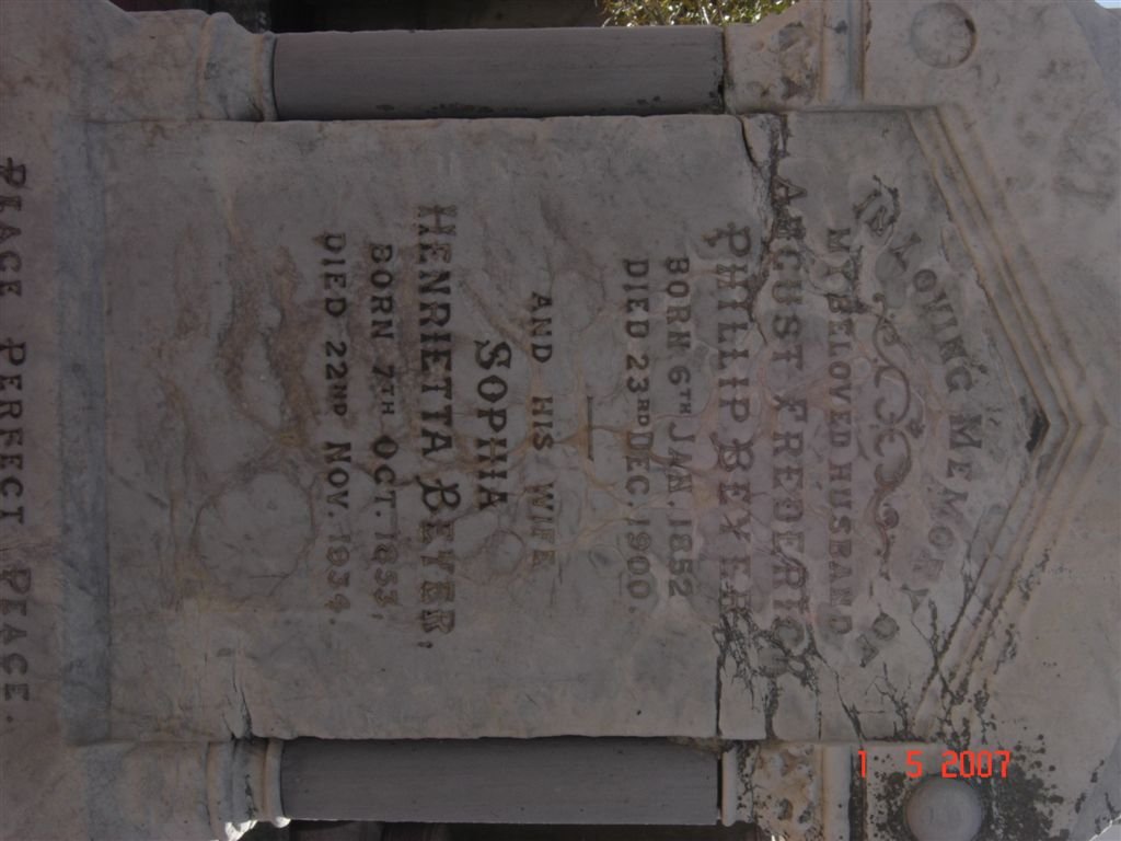 BEYER August Frederick Phillip 1852-1900 &amp; Sophia Henrietta 1853-1934