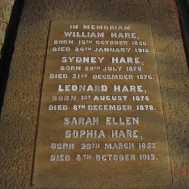 HARE William 1850-1915 &amp; Sarah Ellen Sophia 1853-1919 :: HARE Sydney 1876-1876 :: HARE Leonard 1878-1878