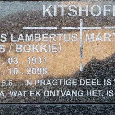 KITSHOFF Hermanus Lambertus 1931-2008 &amp; Martha Cecilia VERSTER 1927-2004