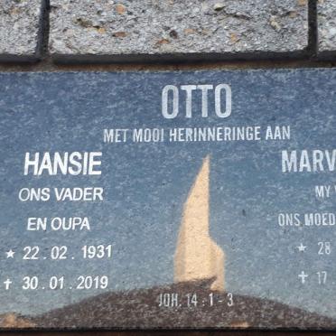 OTTO Hansie 1931-2019 &amp; Marveline 1935-2000