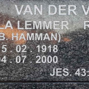 VYVER Nicola Lemmer, van der nee HAMMAN 1918-2000 :: VAN DER VYVER Rina Estelle 1944-2003