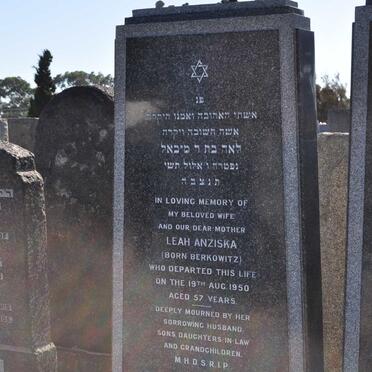 ANZISKA Leah nee BERKOWITZ -1950