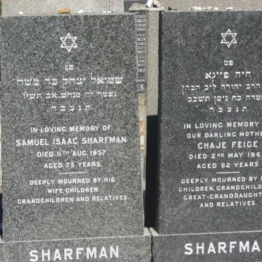 SHARFMAN Samuel Isaac -1957 &amp; Chaje Feige -1962