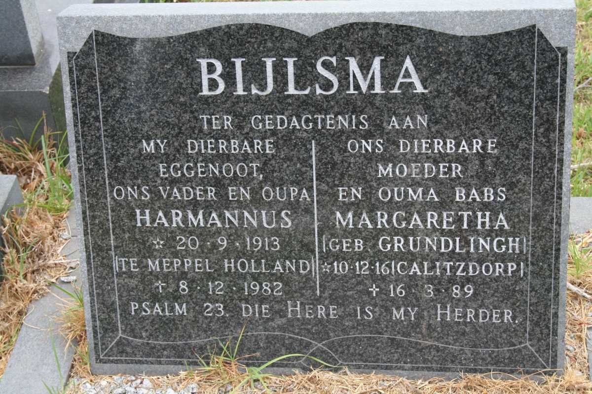 BIJLSMA Harmannus 1913-1982 &amp; Margaretha GRUNDLINGH 1916-1989