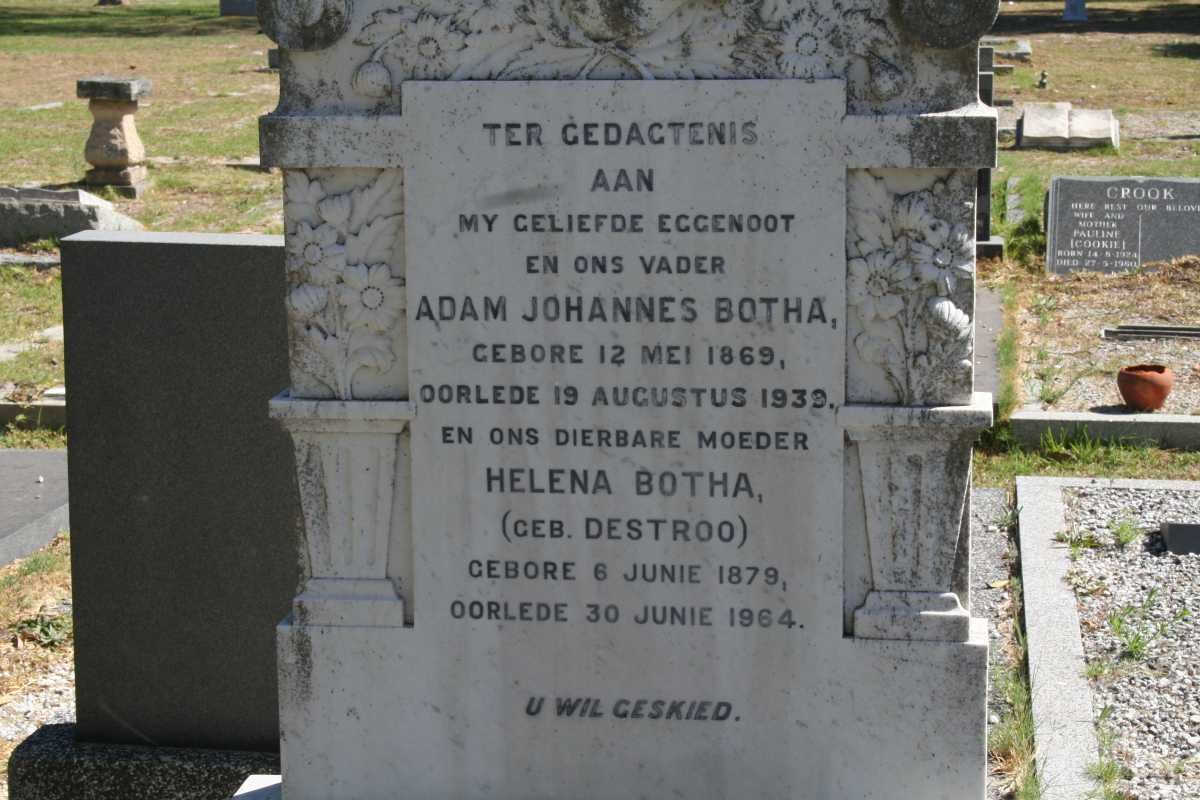 BOTHA Adam Johannes 1869-1939 &amp; Helena DESTROO 1879-1964