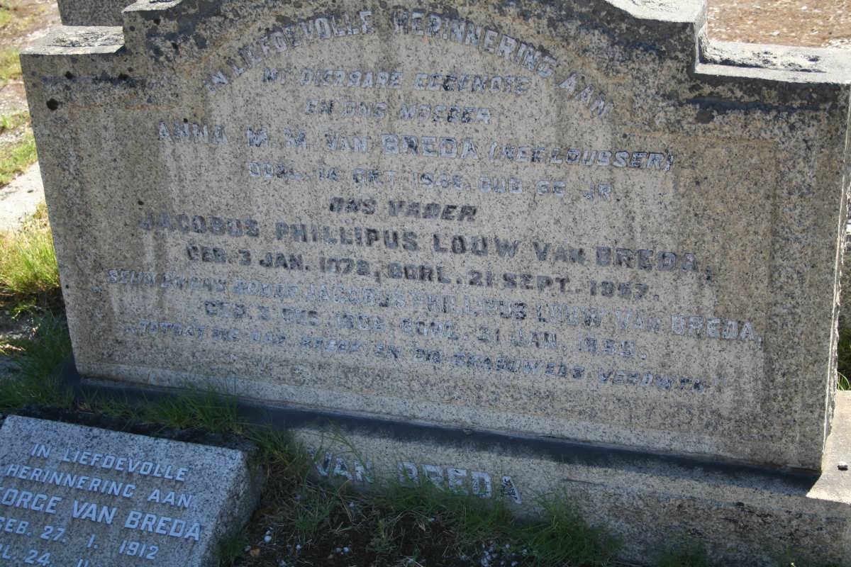BREDA Jacobus Phillipus Louw, van 1879-1957 &amp; Anna M.M. LOUBSER 1881-1946