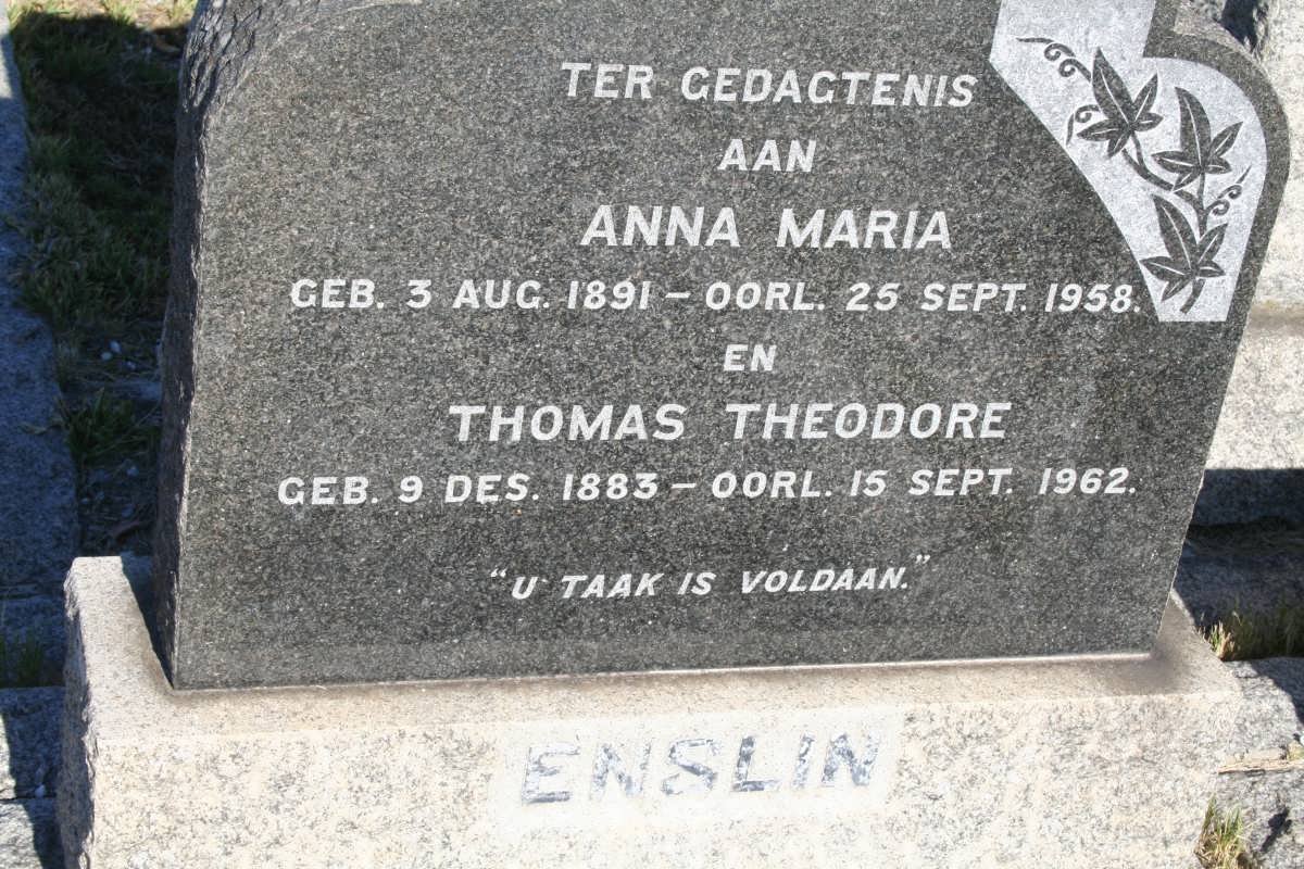 ENSLIN Thomas Theodore 1883-1962 &amp; Anna Maria 1891-1958