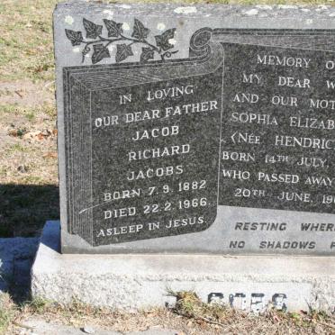 JACOBS Jacob Richard 1882-1966 &amp; Sophia Elizabeth HENDRICKS 1885-1961