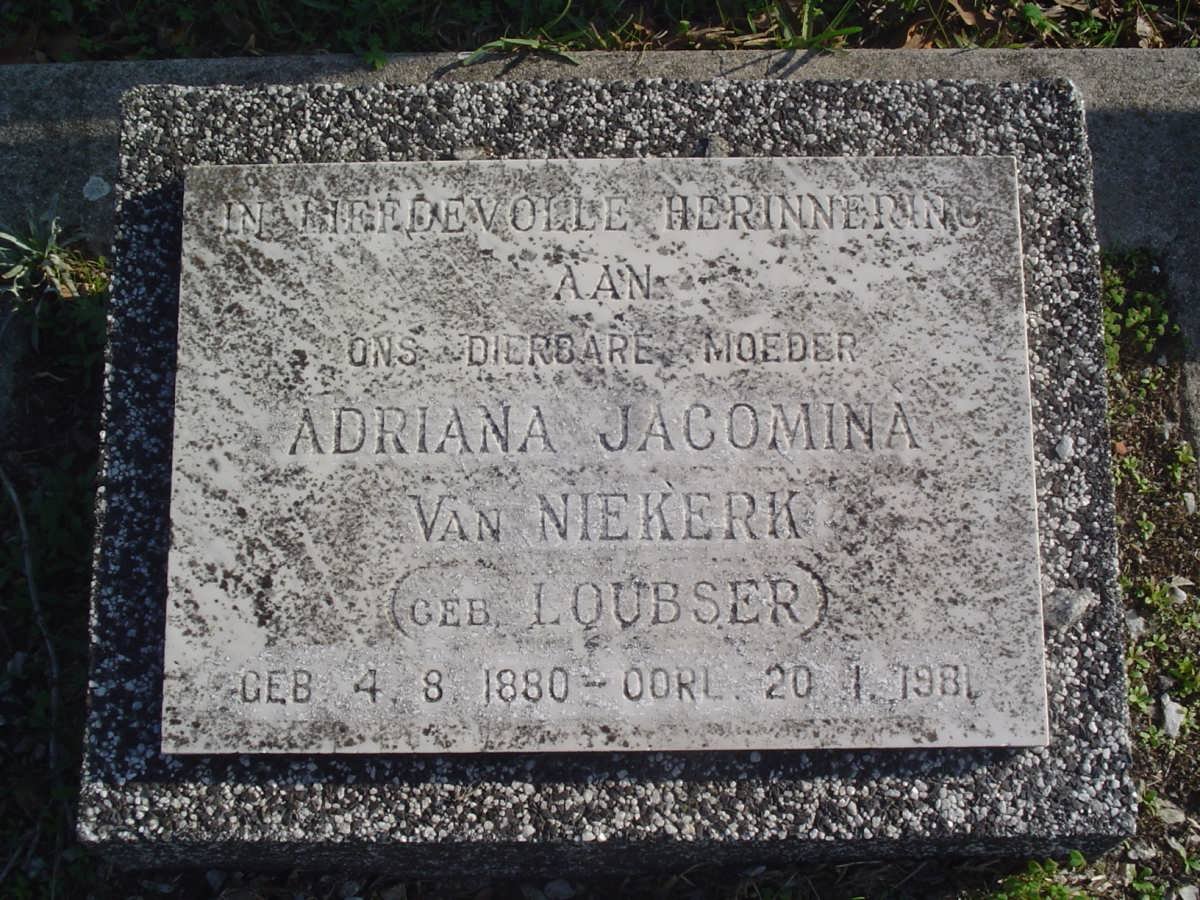 NIEKERK Adriana Jacomina, van nee LOUBSER 1880-1981