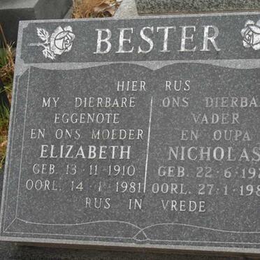 BESTER Nicholas 1921-1985 &amp; Elizabeth 1910-1981