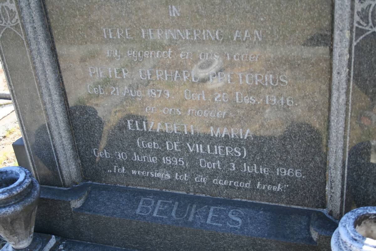 BEUKES Pieter Gerhard Pretorius 1879-1946 &amp; Elizabeth Maria DE VILLIERS 1895-1966