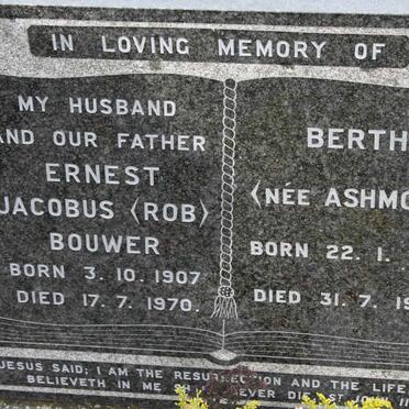 BOUWER Ernest Jacobus 1907-1970 &amp; Bertha ASHMORE 1912-1988