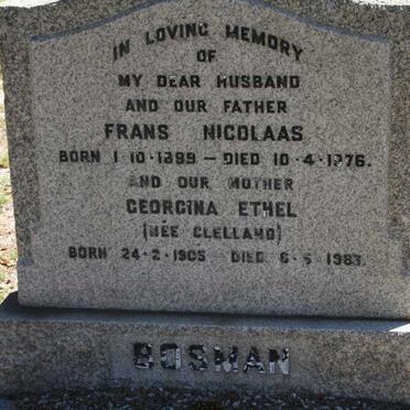 BOSMAN Frans Nicolaas 1889-1976 &amp; Georgina Ethel CLELLAND 1905-1983
