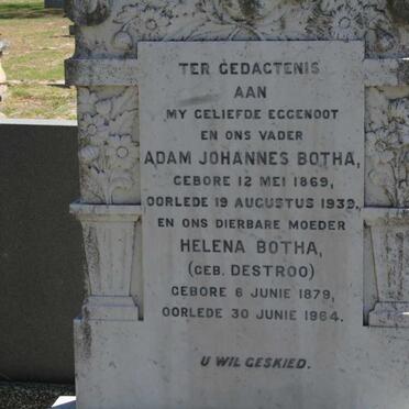 BOTHA Adam Johannes 1869-1939 &amp; Helena DESTROO 1879-1964