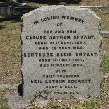 BRYANT Claude Arthur 1887-1948 &amp; Gertrude Elsie 1885-1953 :: KOCKOTT Neil Arthur