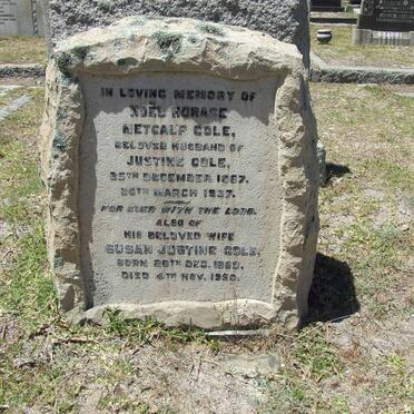 COLE Noel Horace Metcalf 1867-1937 &amp; Susan Justine 1869-1950